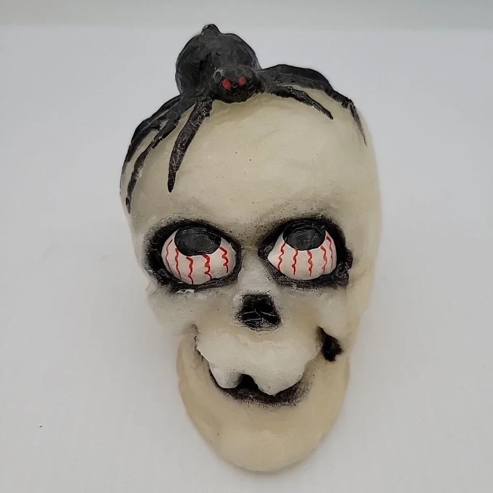 Vintage Halloween Skull Candle Blood Shot‎ Eyes Spider Head Smiling